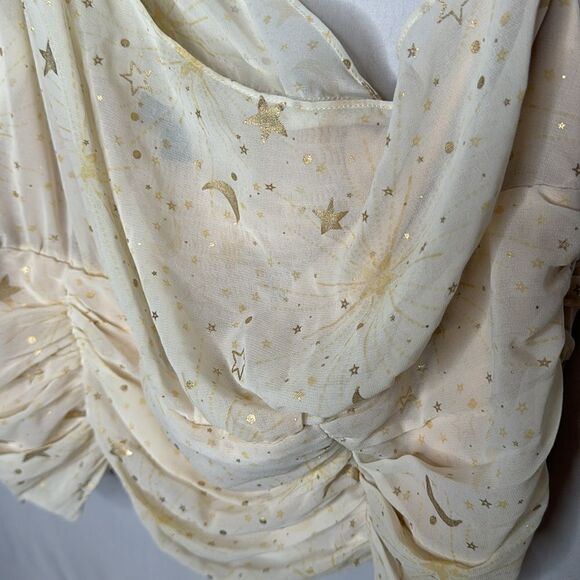 Torrid Stars Celestial Chiffon Foil Ruched One Shoulder Crop Top. Size 2. - Picture 5 of 10